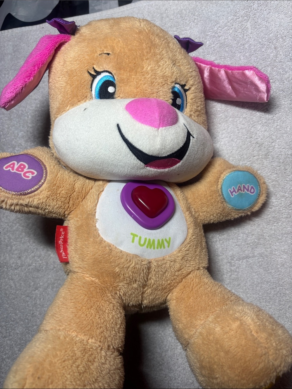 Fisher-Price Plush Learning Puppy in Tan and Pink with Light-Up Heart